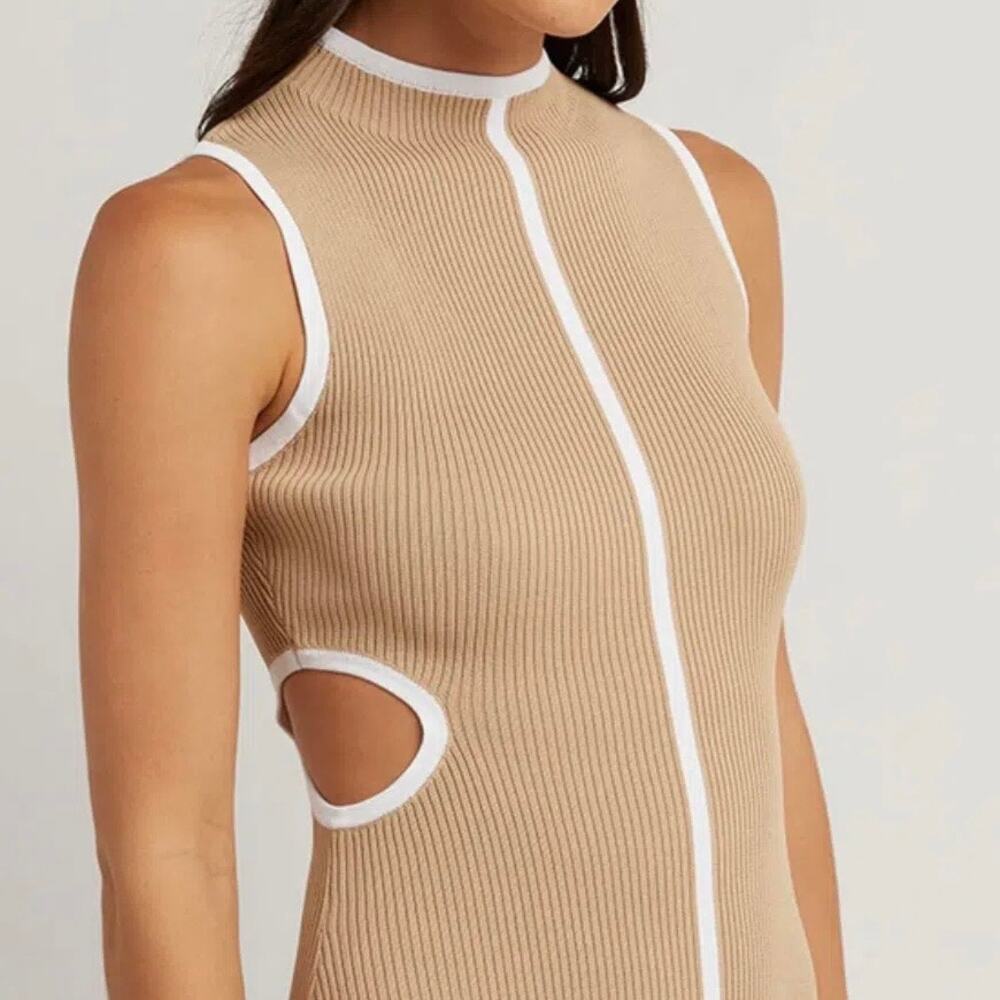 DISSH Binding Wheat Knit Maxi Dress High Neck Cut Out ribbed size L - Picture 2 of 7